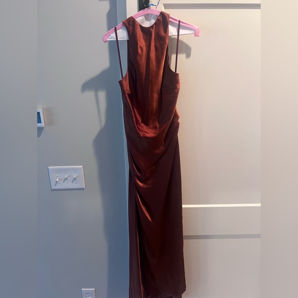 Long copper colored gown